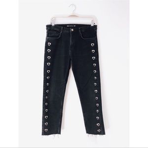 Zara - Black jeans with silver heart grommets size 6